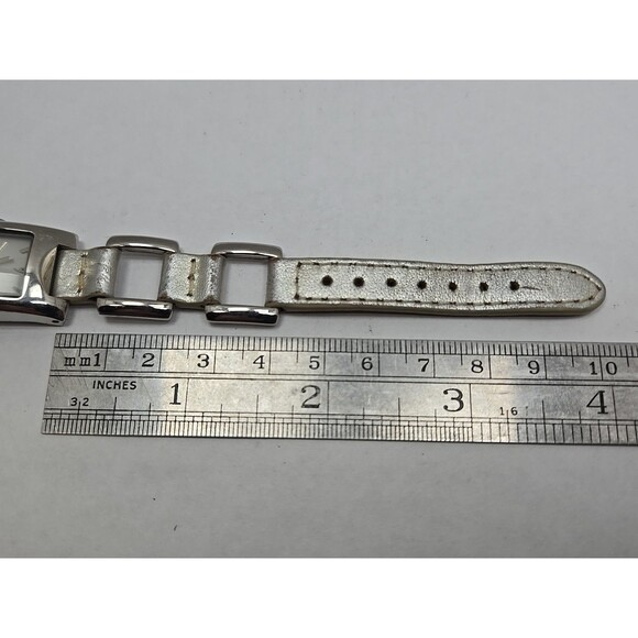 Fossil F2 ES1401 Womens Silver Link Leather Tank Watch New Battery Quartz Y2K main image 6